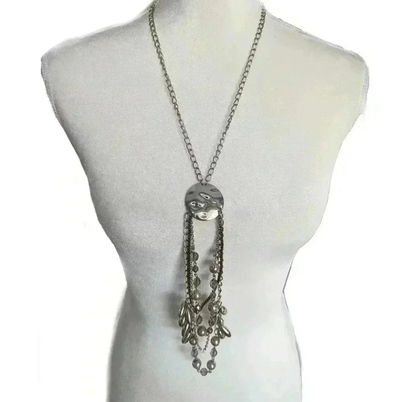 Chico's Silver Tone Disk Statement Piece 22" - Picture 1 of 11